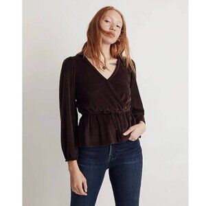 Madewell Corduroy Tie Front Faux Wrap Balloon Sleeves Top Size Medium